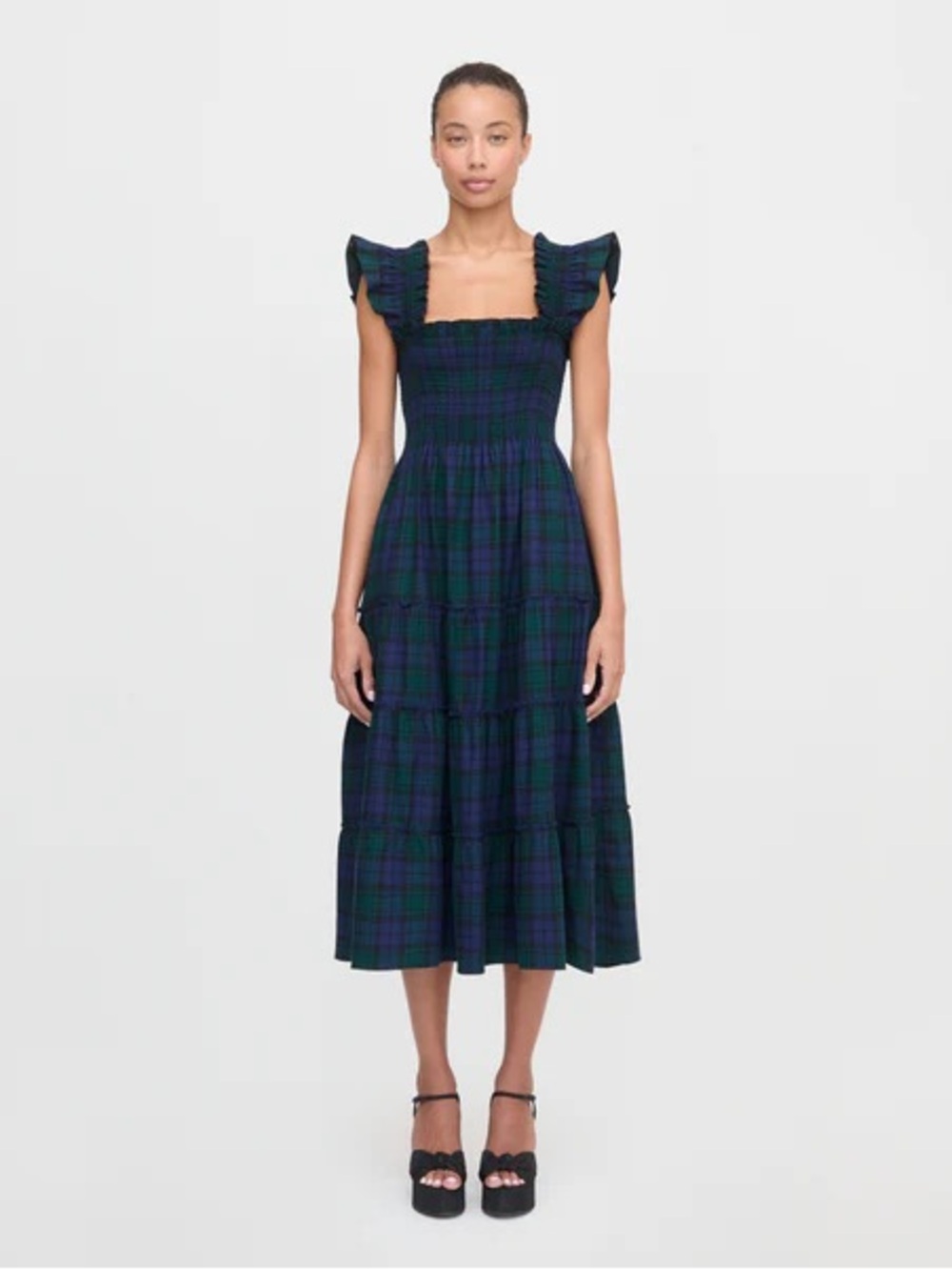 Hill House Ellie Nap Dress in Blackwatch Tartan Flannel, XS